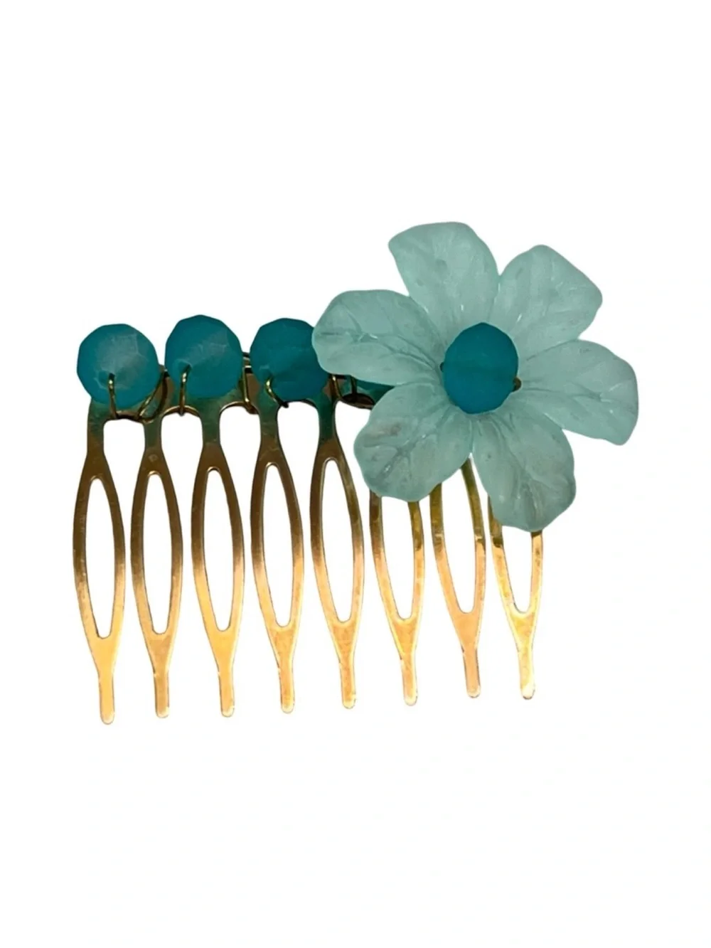 Gold-Tone Hair Comb with Aqua Flower Accent FINAL PRICE DROP